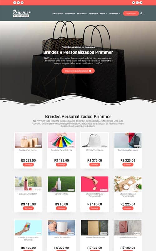 Modelo de site com Catálogo para empresas de brindes personalizados e brindes corporativos