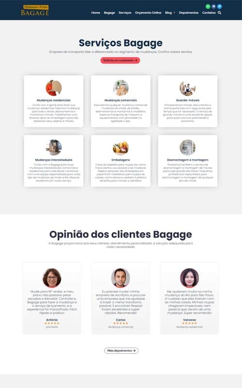 Modelo de site para empresas de mudanças residenciais ou comerciais e transportes